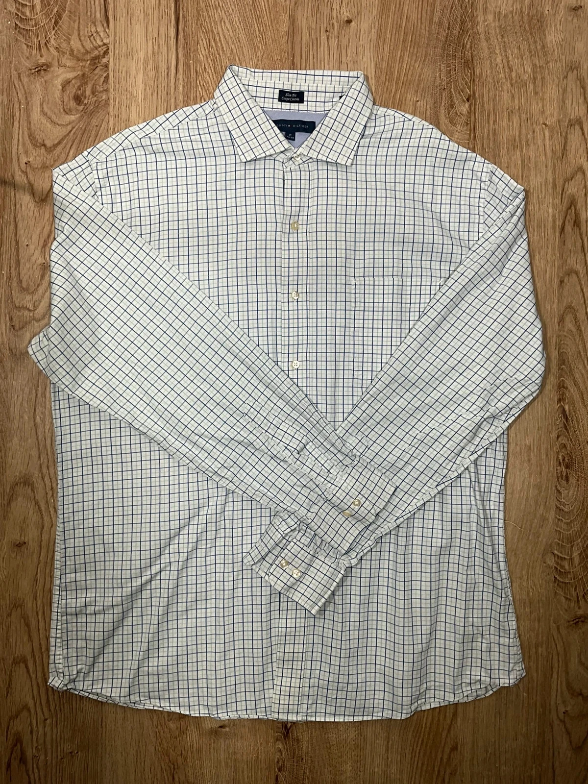 Chemise Tommy Hilfiger Slim Fit Taille 17 34-35 Prepy Coton Blanc Carreaux – photo 2